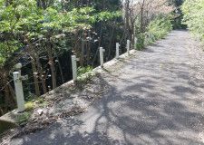 鉄製の板が盗まれ支柱だけとなったガードレール＝5月2日、福井県若狭町塩坂越