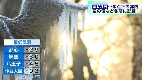 東京は氷点下　空の便にも影響　寒さは引き続き注意