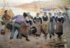 アルフレッド・ギユ《コンカルノーの鰯加工場で働く娘たち》　1896年頃　カンペール美術館蔵　collection du mus（ｅに´（鋭アクセント）付き）e des beaux-arts de Quimper