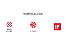 「OROCHI X10」シリーズが受賞したデザイン賞。左から、グッドデザインアワード、レッドドット・デザインアワード、iFデザインアワード。©釣りビジョン