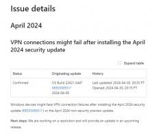 Microsoftが、4月度のアップデート適用でVPN接続に失敗する不具合があると明らかにした