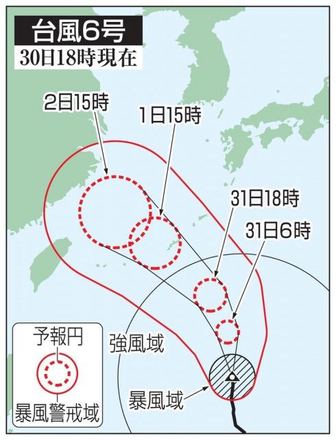 台風6号、31日に沖縄・奄美へ　暴風と高波、厳重に警戒