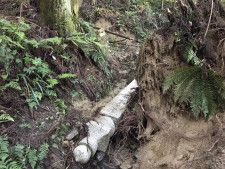 和歌山県かつらぎ町の「高野山町石道」で倒れているのが見つかった石柱＝3日（同町教委提供）