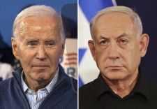 バイデン米大統領（左）とイスラエルのネタニヤフ首相（AP＝共同）