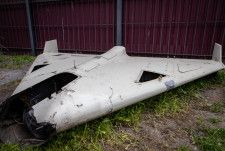 ロシア軍がウクライナの首都キーウの攻撃に使用したイラン製無人機「シャヘド」の残骸＝2023年5月、キーウ（ゲッティ＝共同）