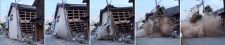 石川県輪島市の旅館の建物が崩れ、倒壊する瞬間の連続写真（左から右へ）＝28日