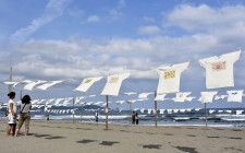 砂浜にTシャツずらり　高知県黒潮町のアート展