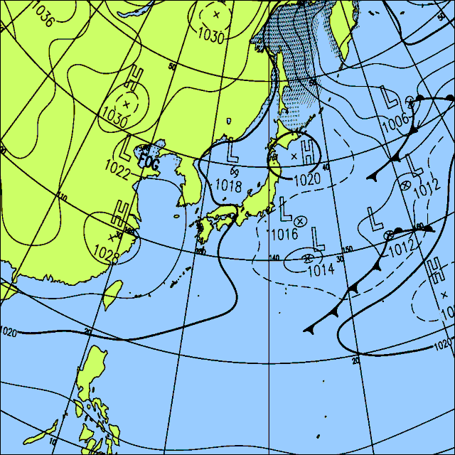今日は日本海側で雲が多く、雪や雨の降る所がある