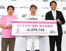 ソフトバンク中村晃が7年目の成績連動型寄付　乳がん撲滅へ1安打1万円「1人でも多くの命が助かるように」
