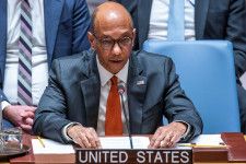 　米国は４月２日、シリアの首都ダマスカスのイラン大使館周辺にイスラエル軍機によるものとみられる攻撃があったことを巡り、事前に通告を受けていなかったと国連安全保障理事会で説明した。写真は米国のウッド国連次席大使（２０２４年　ロイター/Eduardo Munoz）
