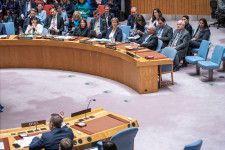 　４月１８日、国連安全保障理事会は、パレスチナの国連正式加盟を勧告する決議案を否決した。米国が拒否権を行使した。ニューヨークで撮影（２０２４年　ロイター/Eduardo Munoz）
