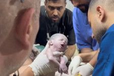 　パレスチナ保健当局は２１日、イスラエル軍の攻撃で過去２４時間に４８人が死亡、７９人が負傷したと発表した。ガザ最南部のラファでは住宅２棟が空爆を受け、１世帯の子ども１３人、妊婦を含む１９人が死亡。一方、死亡した妊婦に緊急帝王切開が行われ、胎児が無事取り出された。写真は２０日に撮影された動画から(２０２４年　ロイター/Reuters TV via REUTERS)