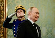 　５月２４日、ロシアのプーチン大統領は、２年あまりになるウクライナ侵攻について、現時点でロシアが制圧する地域を認定する形で停戦する用意がある。複数の関係筋が明らかにした。モスクワで２３日、代表撮影（２０２４年　ロイター）