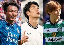 CLで火花を散らす（左から）上田、鎌田、古橋。揃って日本代表合流前にゴールを決めた。(C)Getty Images