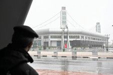 雨が降るジャシム・ビン・ハマド・スタジアム。写真：金子拓弥（サッカーダイジェスト写真部）