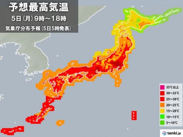 きょう5日　広く晴れて関東や東海など真夏日　熱中症対策を　北海道は急な雷雨に注意