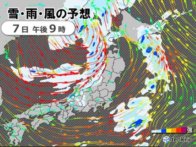 北陸〜北日本は荒天　夜は雨から雪へ　ふぶく所も　全国的に夜は朝より寒く気温急降下