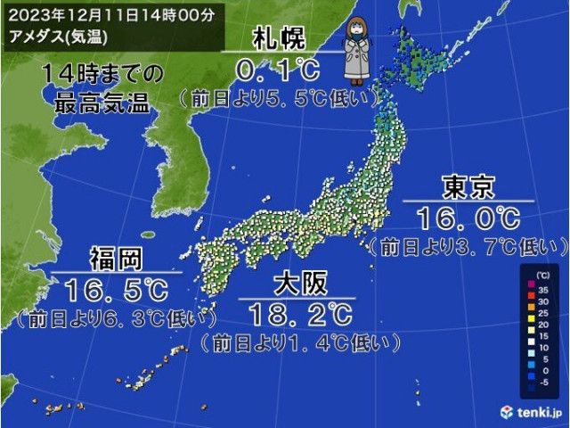 今日11日最高気温は昨日よりダウン　今週は気温差大　週末は西〜東日本で20℃以上