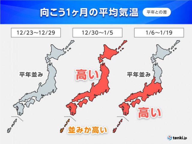 1か月予報　寒さいつまで?　年末年始は季節外れの暖かさ　クリスマス・正月の天気は