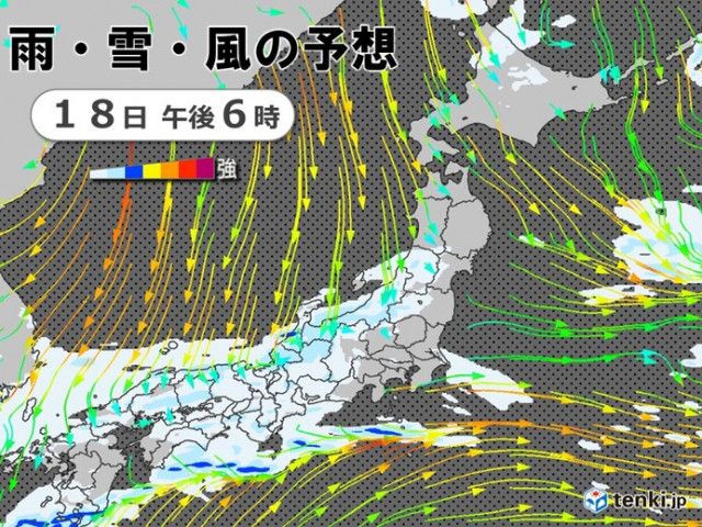 今日18日　九州〜北陸・東北は広く雨　北陸は土砂災害に警戒　最高気温は3月並み