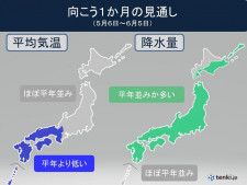 この先　西・東日本で「低温」傾向に　雨量多く　沖縄や奄美は梅雨入りか　1か月予報