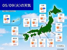 きょう9日　広く晴天　過ごしやすい陽気　北海道は急な雷雨に注意
