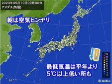 5月としては冷えた朝　日中は気温上昇　九州から関東で夏日予想　一日の気温差が大