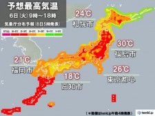きょう6日　北日本は7月並み　東北や北陸は真夏日の所も　西日本は昼間も羽織る物を