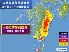 宮崎県・鹿児島県　土砂災害警戒情報 　2日間で平年8月ひと月の8割程度の雨量も