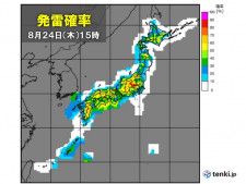 24日　九州〜東海は雷雨や非常に激しい雨　関東甲信〜北海道は天気急変と猛暑に注意