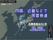 四国や近畿などで非常に激しい雨　兵庫県では1時間に65ミリを超える雨も
