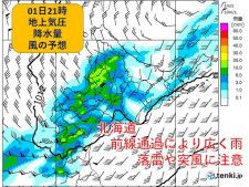 北海道　今夜(1日)にかけて前線通過で広く雨