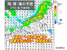 関東甲信　週末は一段と強い寒気流入　山沿いは降雪強まる　都心も真冬のような寒さ