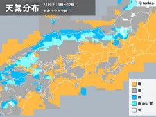 明日28日(日)　西日本はあちこちで雪や雨が降り雷を伴う所も　落雷やなだれに注意
