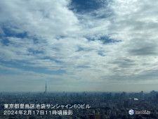 関東南部〜近畿は雲が多く　日中もヒンヤリ　雨の所も　明日は気温上昇
