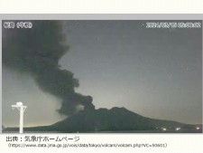 鹿児島県の桜島が噴火　火山灰は南東方向へ　鹿児島市(桜島)ではやや多量の降灰予想