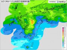 九州　前線停滞　26日未明から朝は局地的に激しい雨　土砂災害に警戒