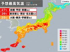近畿〜関東　昼前から夏日続出　暑さに慣れていない時期　熱中症に注意