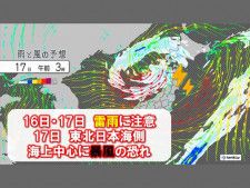 東北　明日16日〜明後日17日は雷雨に注意　17日は日本海側海上で暴風の恐れ