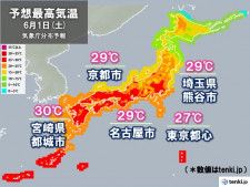 今日1日　九州で真夏日　関東〜西は昨日より気温が大幅アップ　万全な熱中症対策を
