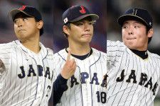 MLB公式が今オフ注目の日本人選手を特集。メジャー入り有力な山本（中央）だけでなく、今永（左）、松井（右）ら複数名をピックアップしている。(C) Getty Images
