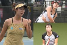 ITFかしわ国際女子、ベスト4の柴原瑛菜（左）、ベスト８の石井さやか（右上）、伊藤あおい（右下）。写真提供：吉田記念テニス研修センター（TTC）