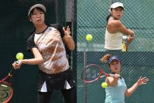 埼玉国際女子テニスでITFツアー２勝目を挙げた伊藤あおい（左）。準優勝は18歳の虫賀愛央（右上）。森崎はキャリア初のITF４強入り（右下）。写真：渡辺隆康（スマッシュ編集部）