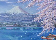 富士山と桜を描いた作品