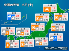 今日6日(土)の天気予報　日本海側は晴れてお花見日和　太平洋側は雨の所も