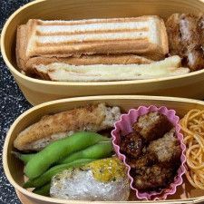 東尾理子さん「週7でお弁当作ってます」ホットサンドとおにぎりとスパゲッティ、トンカツにハンバーグまで入った豪華弁当